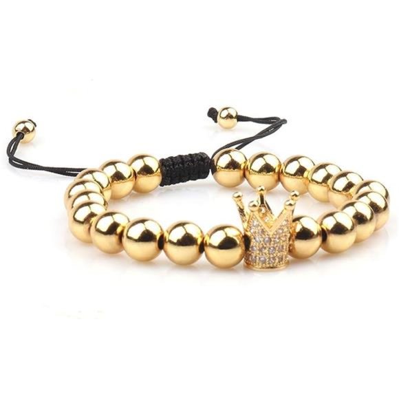 Luxury CZ Imperial Crown Braided Copper Bracelets 8mm Micro Pave Cubic Zirconia - Picture 1 of 7